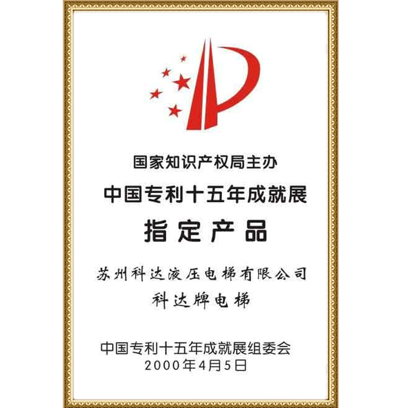 中国专利十五年成就展指定产品